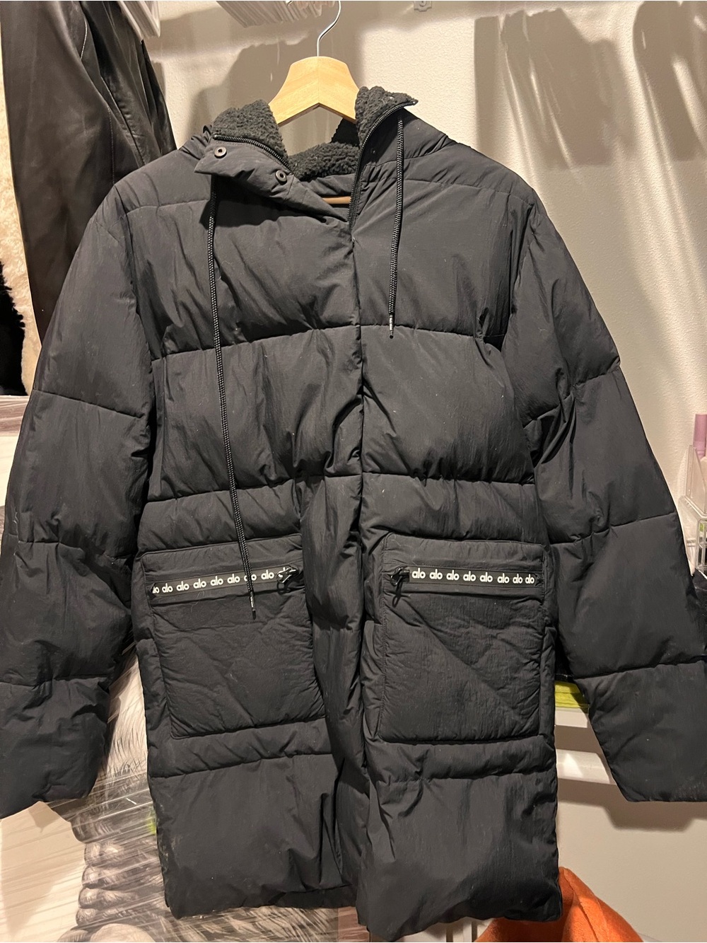ALO Black Puffer Jacket with Hood
